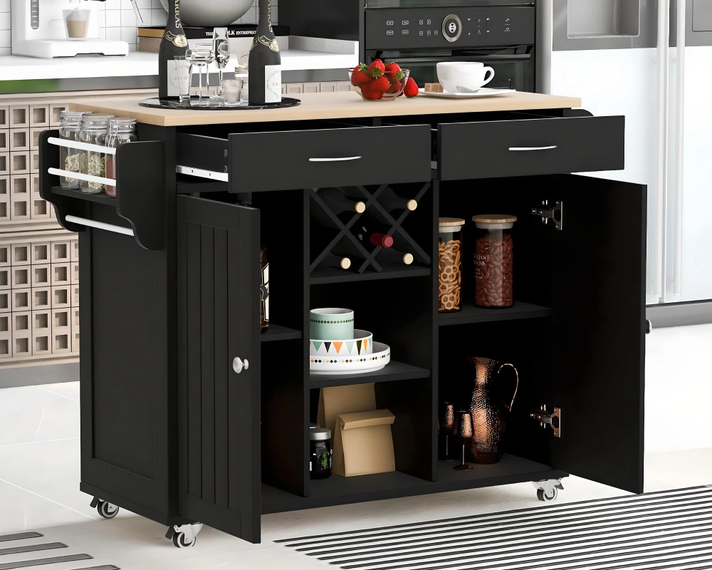 multi purpose kitchen island cart with storage and wine rack 07